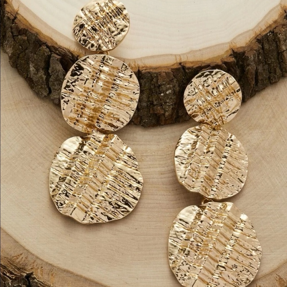 Textured Drop Gold Earrings